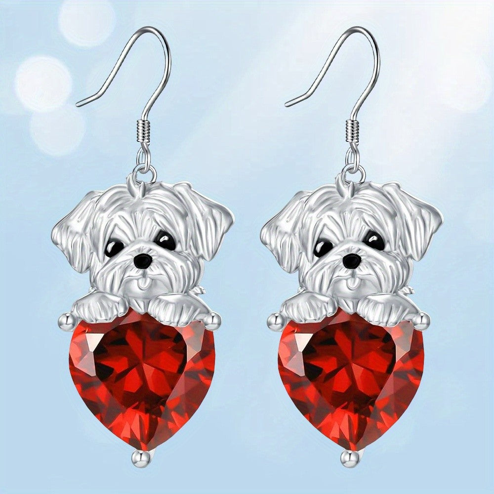 Elegant Puppy Heart Drop Earrings
