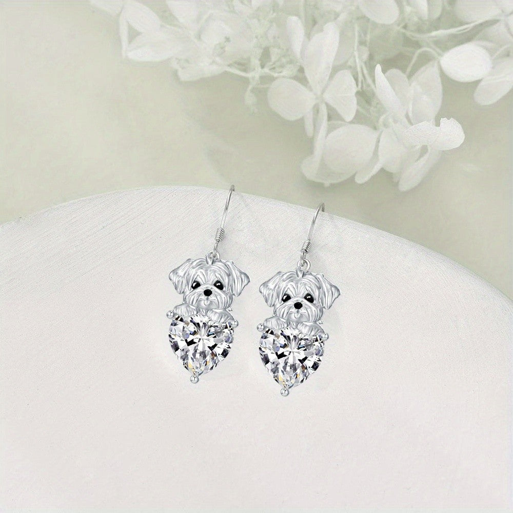 Elegant Puppy Heart Drop Earrings