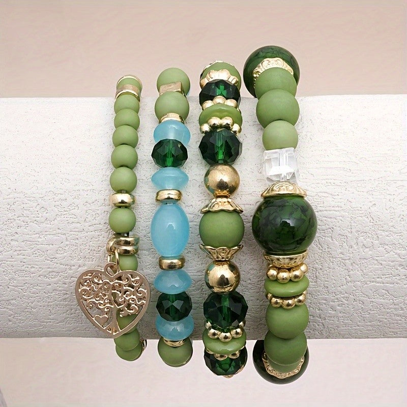 Boho Blue Bead Tree of Life Bracelet Set