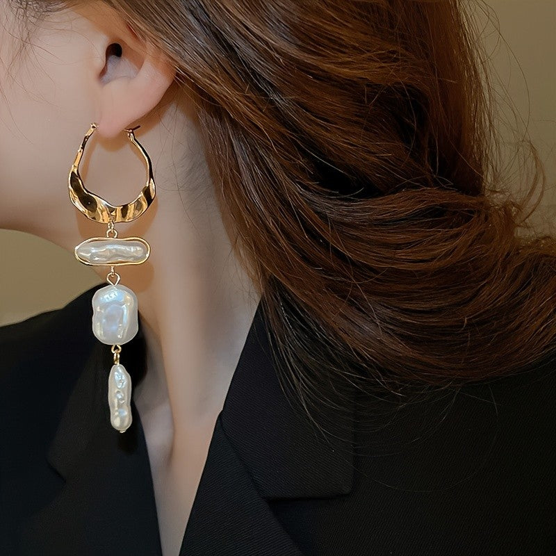 Elegant Irregular Pearl Drop Earrings