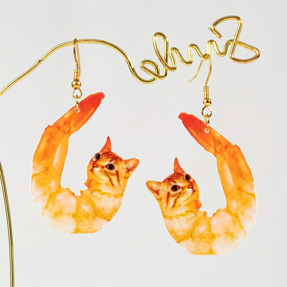 14k Cute Shrimp Cat Earrings