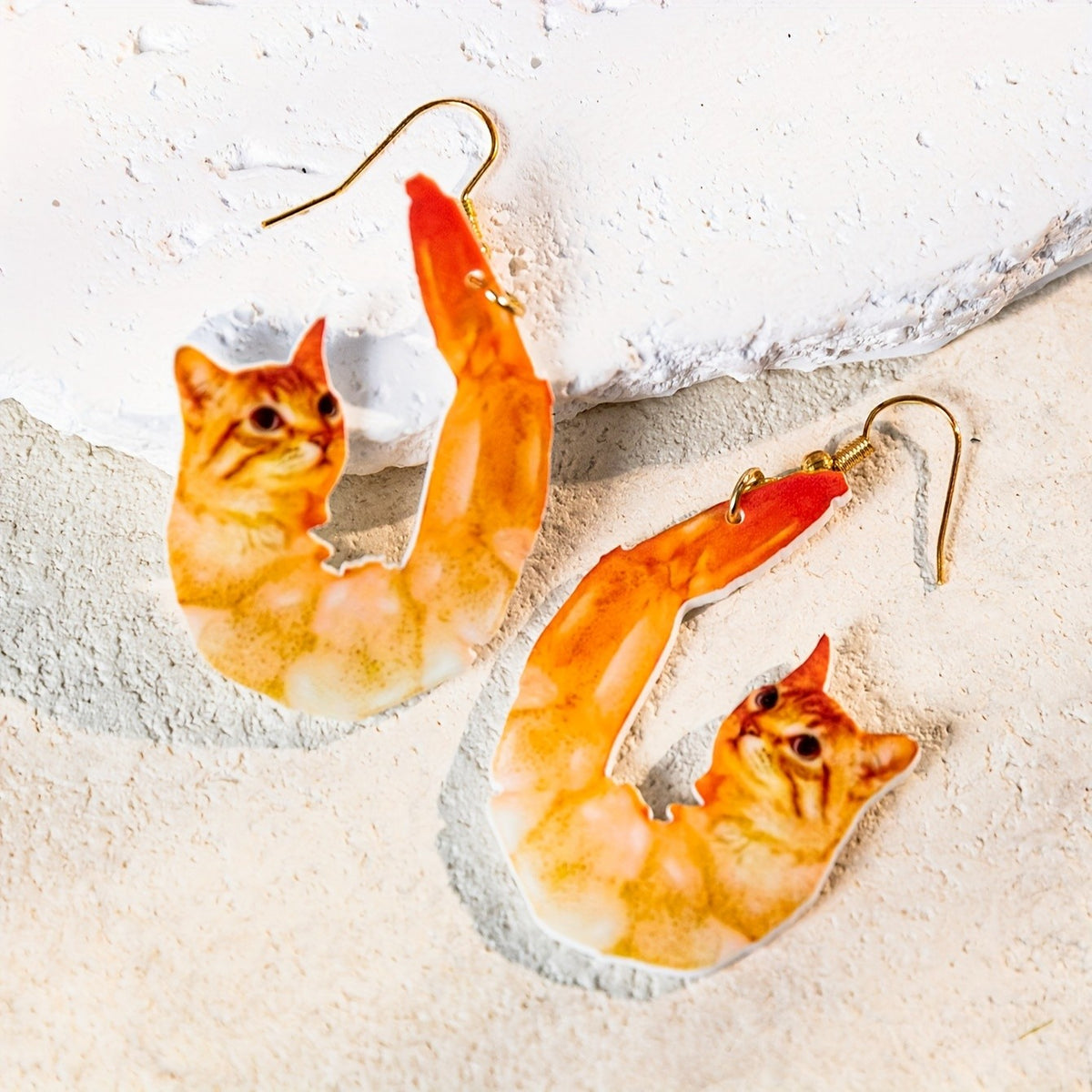 14k Cute Shrimp Cat Earrings