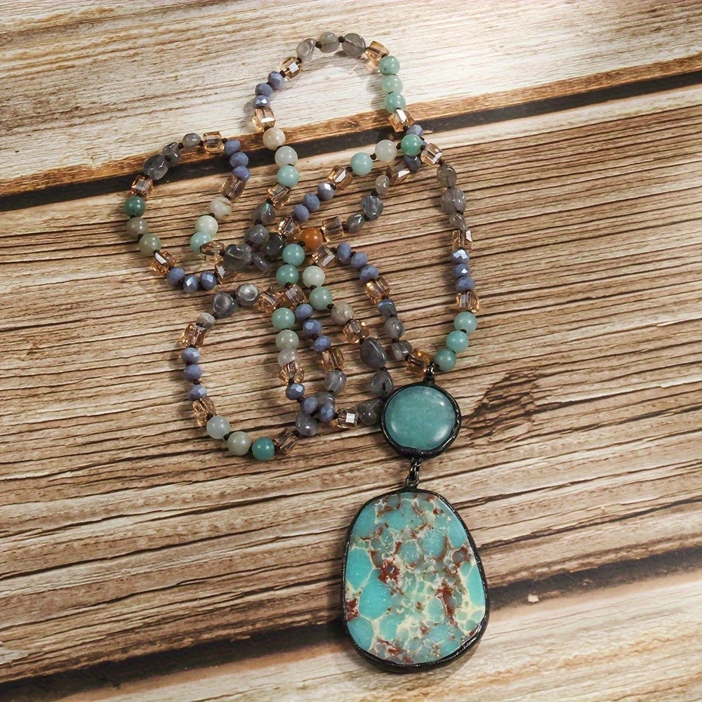 Boho Multi-Stone Turquoise Pendant Necklace
