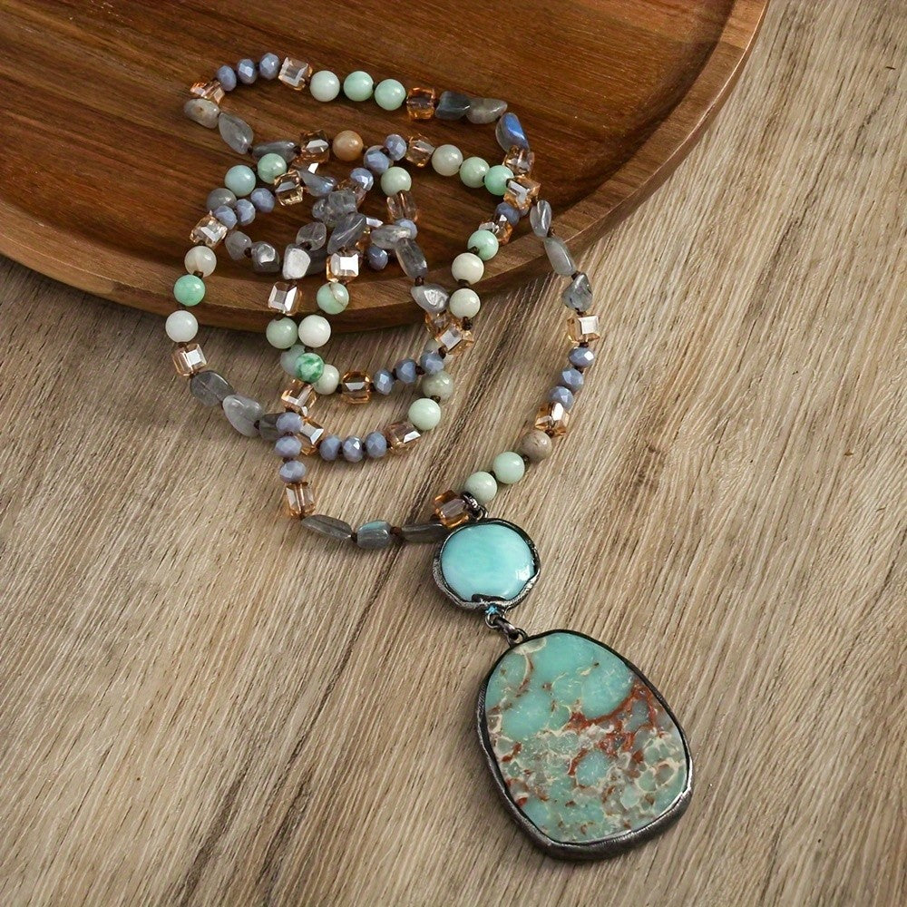 Boho Multi-Stone Turquoise Pendant Necklace