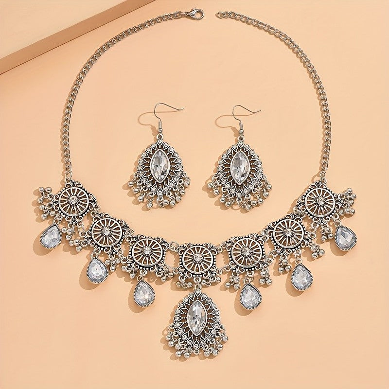 Boho Green Gemstone Choker Necklace & Earring Set