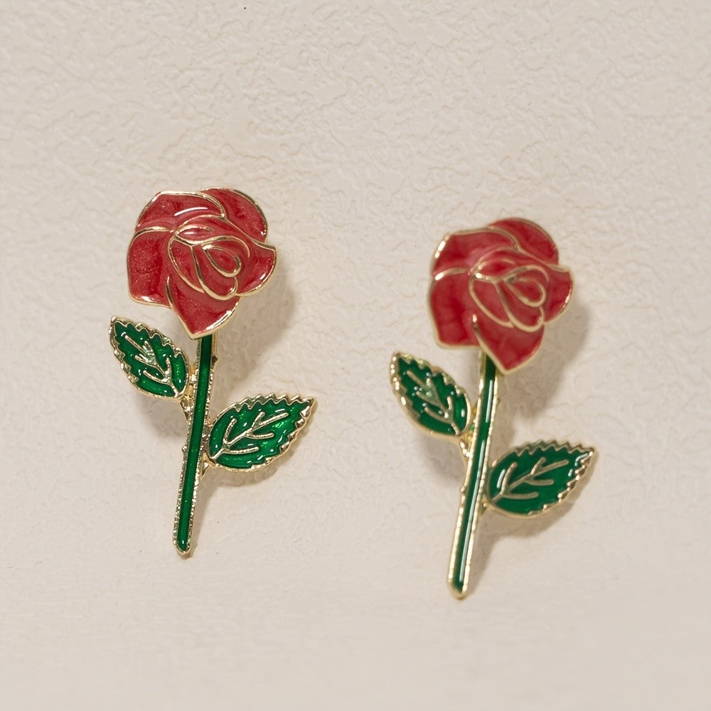 Romantic Red Rose Stud Earrings