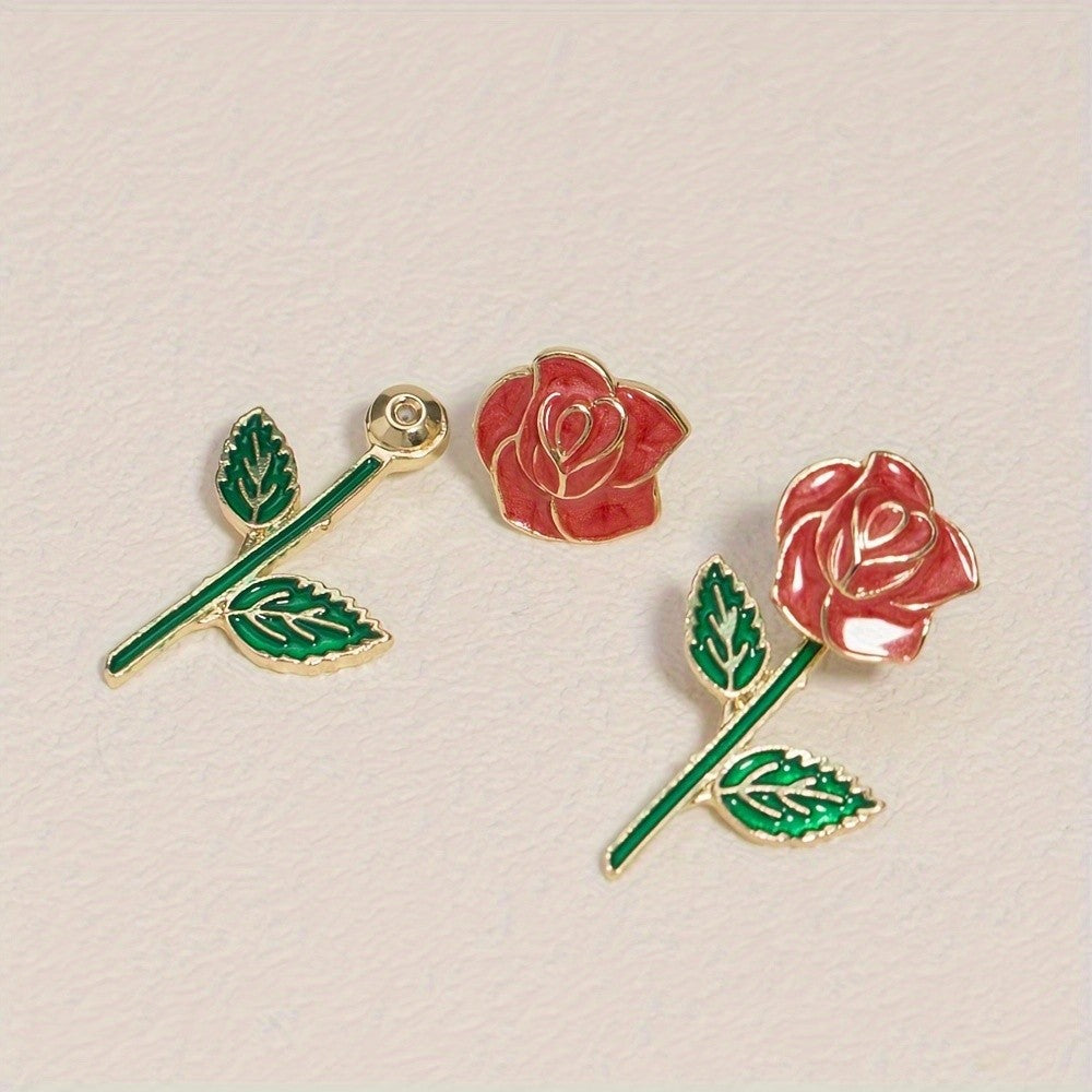 Romantic Red Rose Stud Earrings