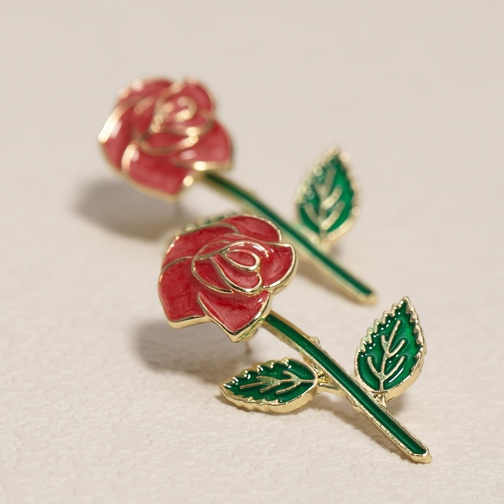 Romantic Red Rose Stud Earrings