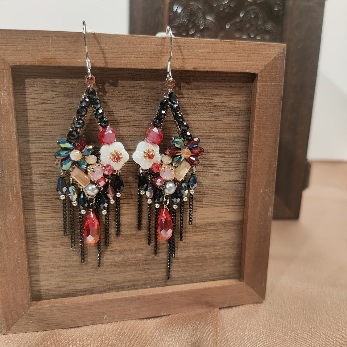18k Boho Floral Tassel Earrings