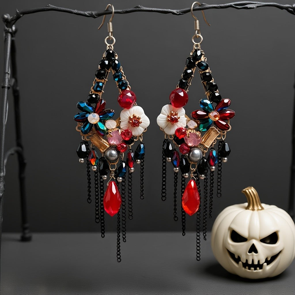 18k Boho Floral Tassel Earrings