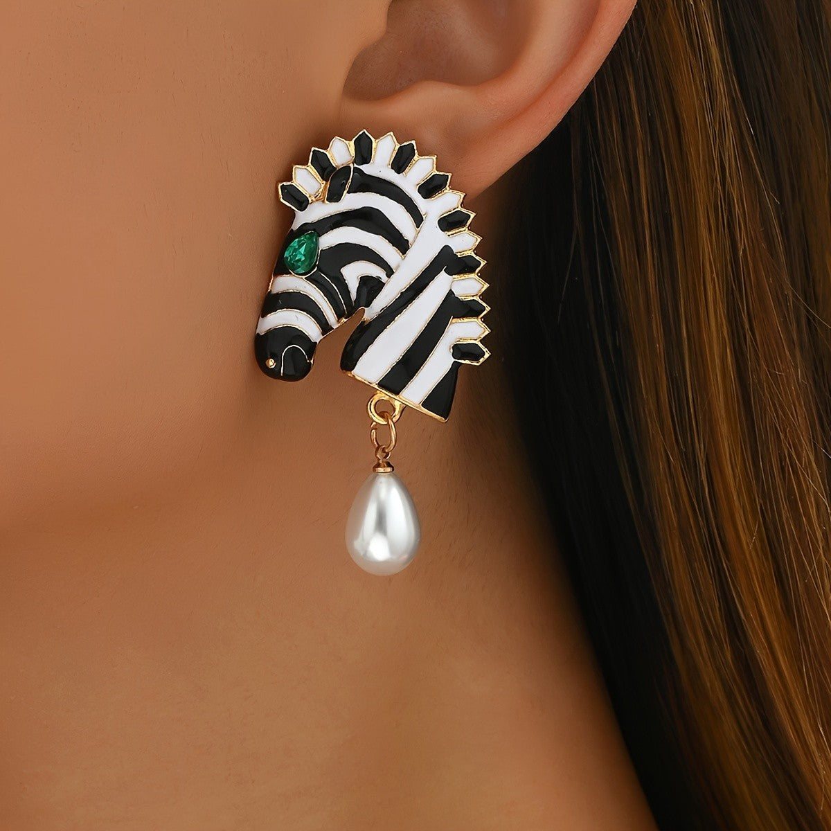 Boho Zebra Pearl Drop Earrings