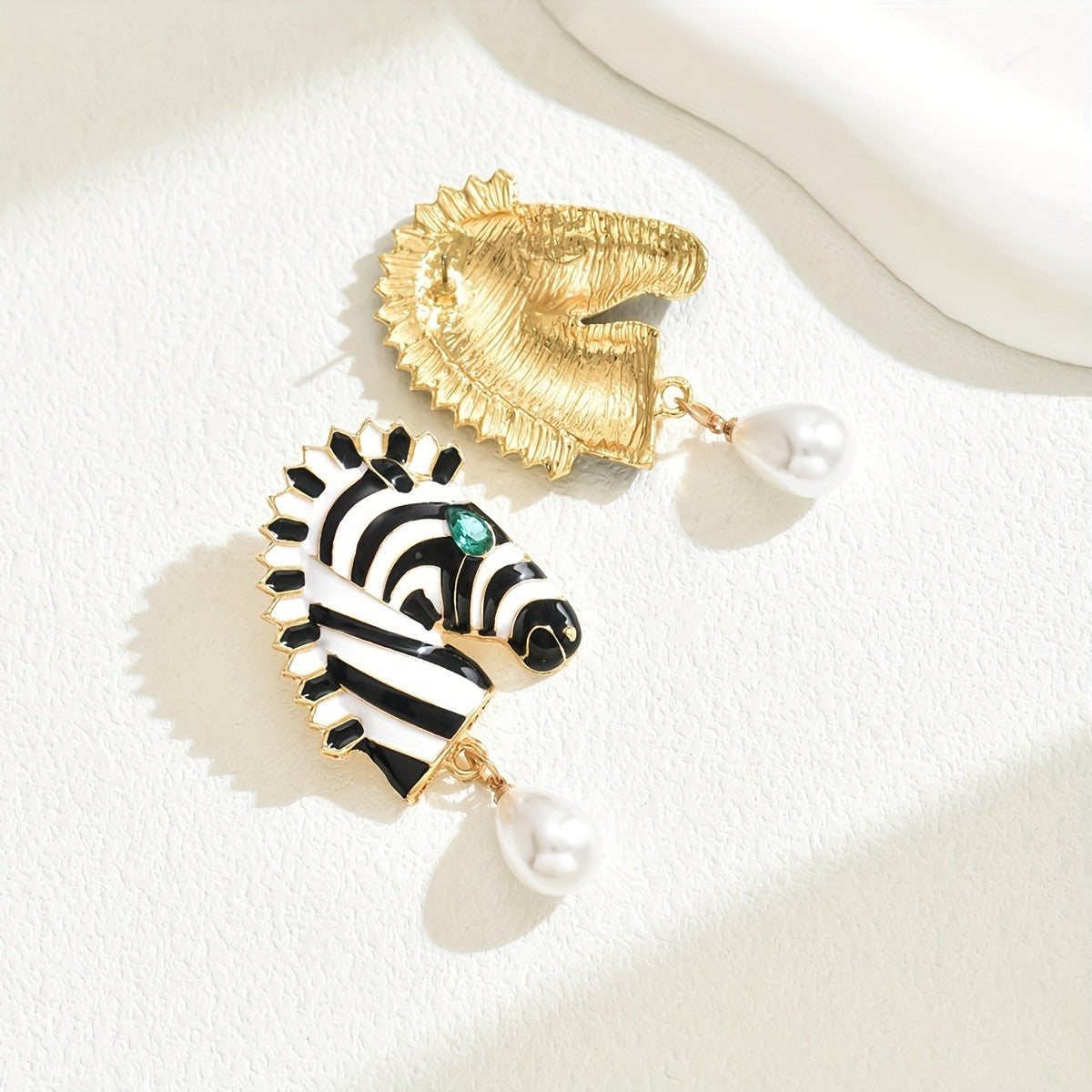 Boho Zebra Pearl Drop Earrings
