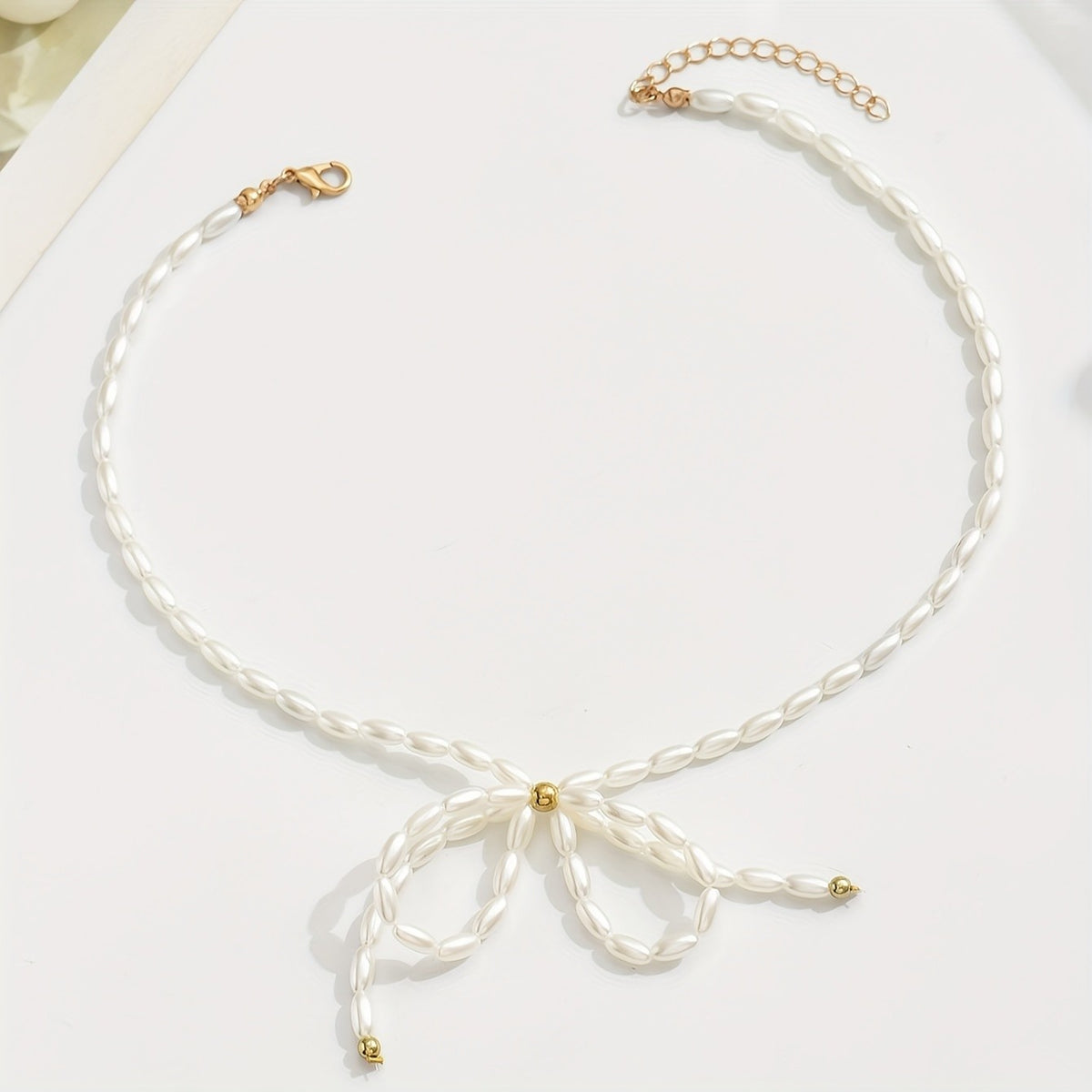 Dainty Faux Pearl Bow Necklace