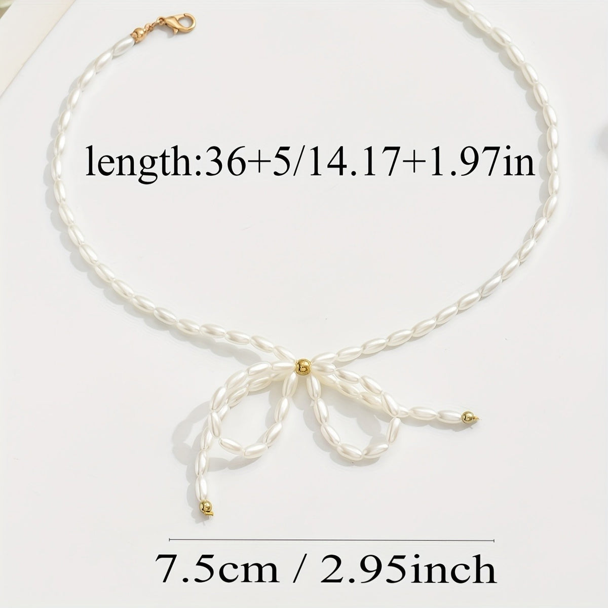Dainty Faux Pearl Bow Necklace