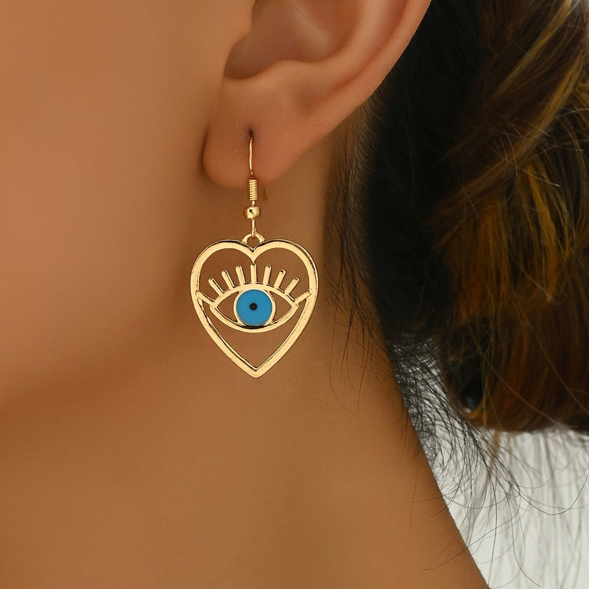 Romantic Heart Evil Eye Earrings