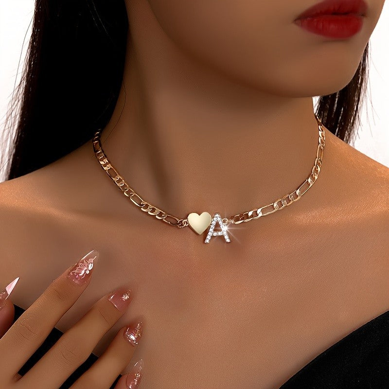 Classy Heart Initial Letter Necklace