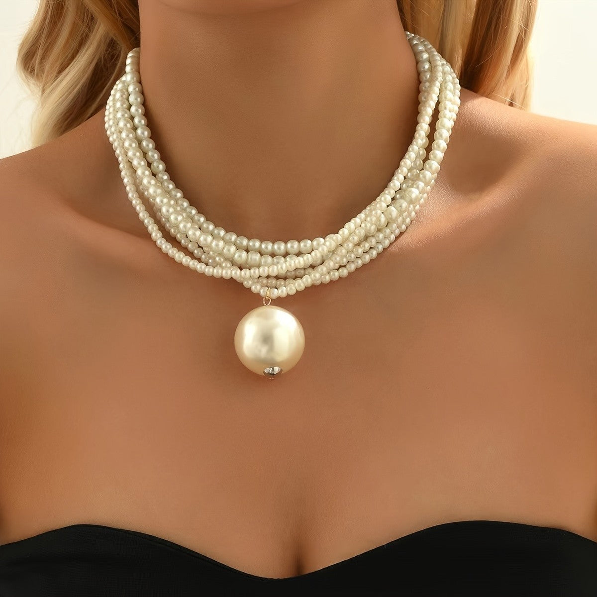 Elegant Multi-Layer Faux Pearl Drop Necklace