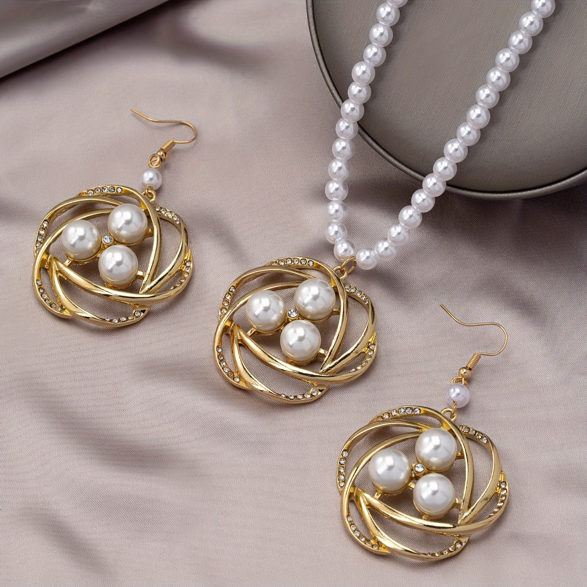 Elegant Swirl Pearl Necklace and Earring Set