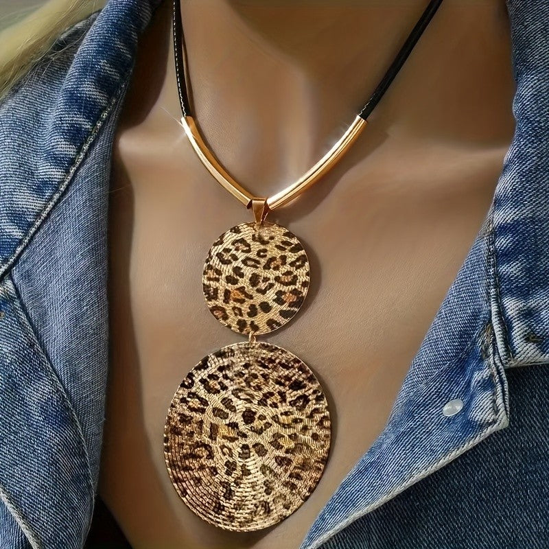 Vintage Leopard Disc Pendant Necklace