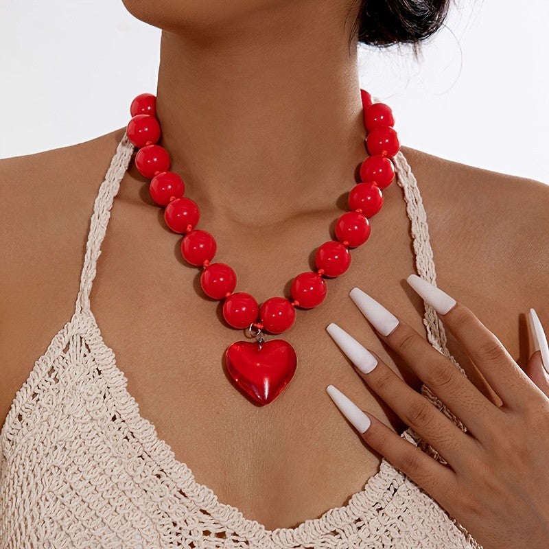 Boho Chunky White Bead Heart Necklace