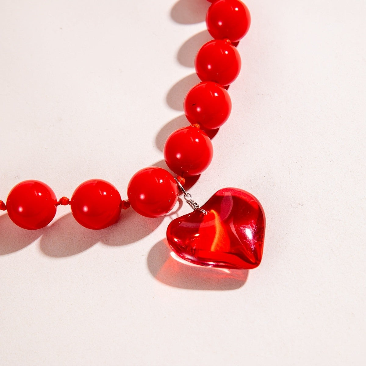 Boho Chunky White Bead Heart Necklace