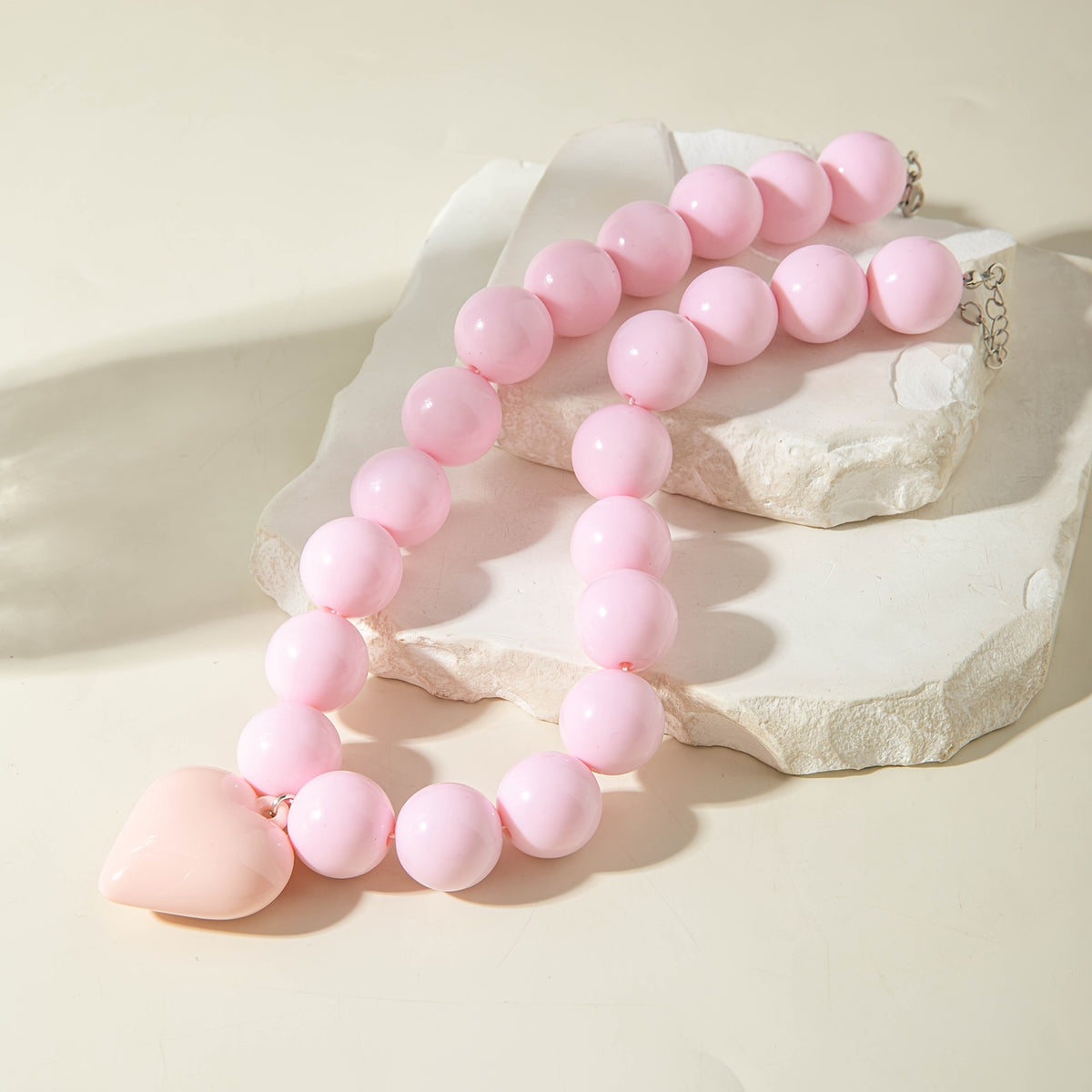 Boho Chunky White Bead Heart Necklace