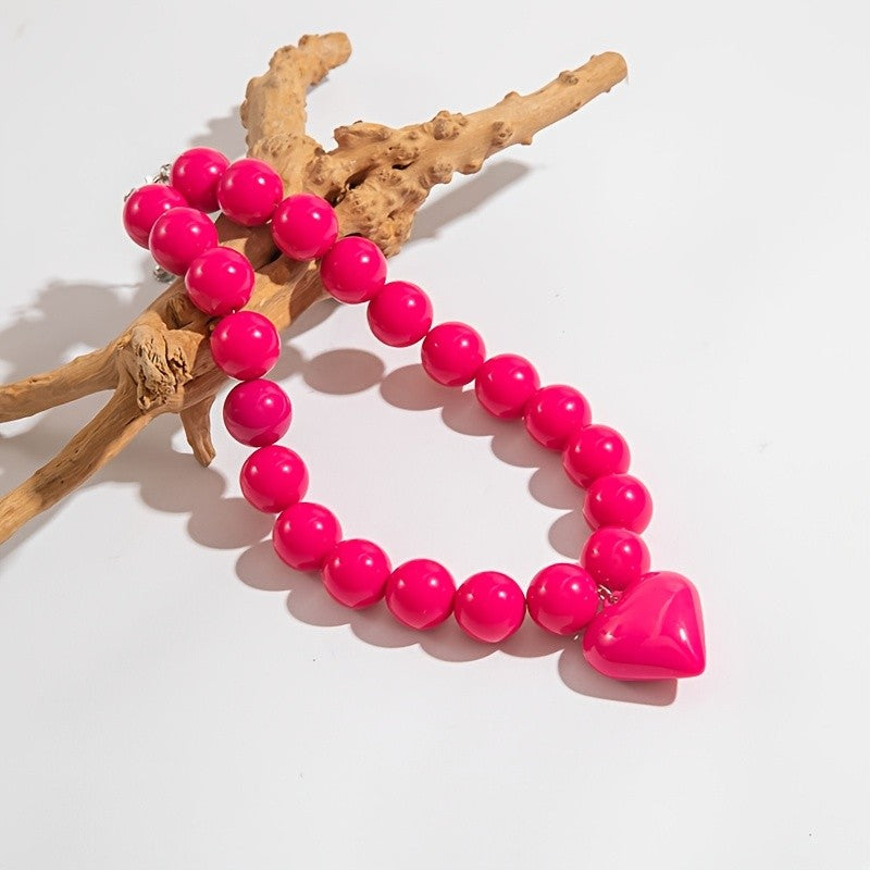 Boho Chunky White Bead Heart Necklace