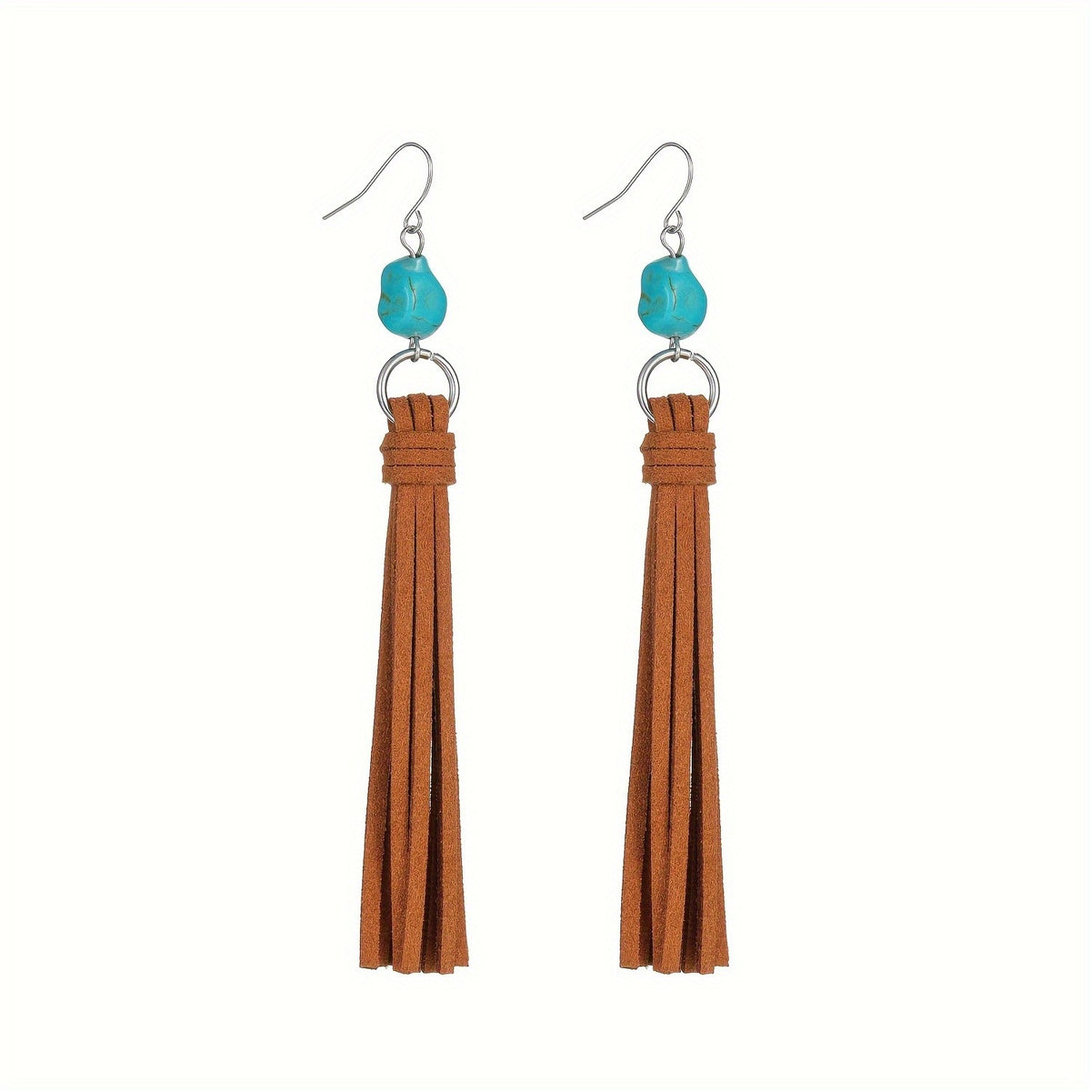 Boho Turquoise Suede Tassel Earrings