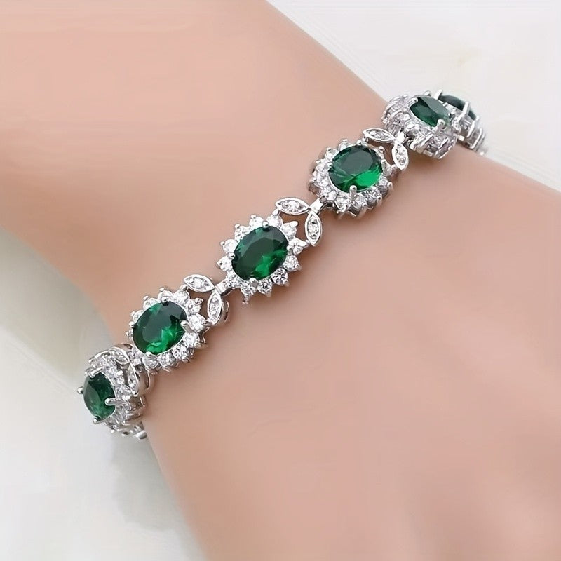 Elegant Blue Oval Zircon Bracelet