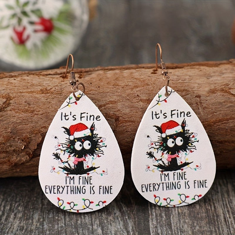Vintage Inspired Christmas Cat Drop Earrings