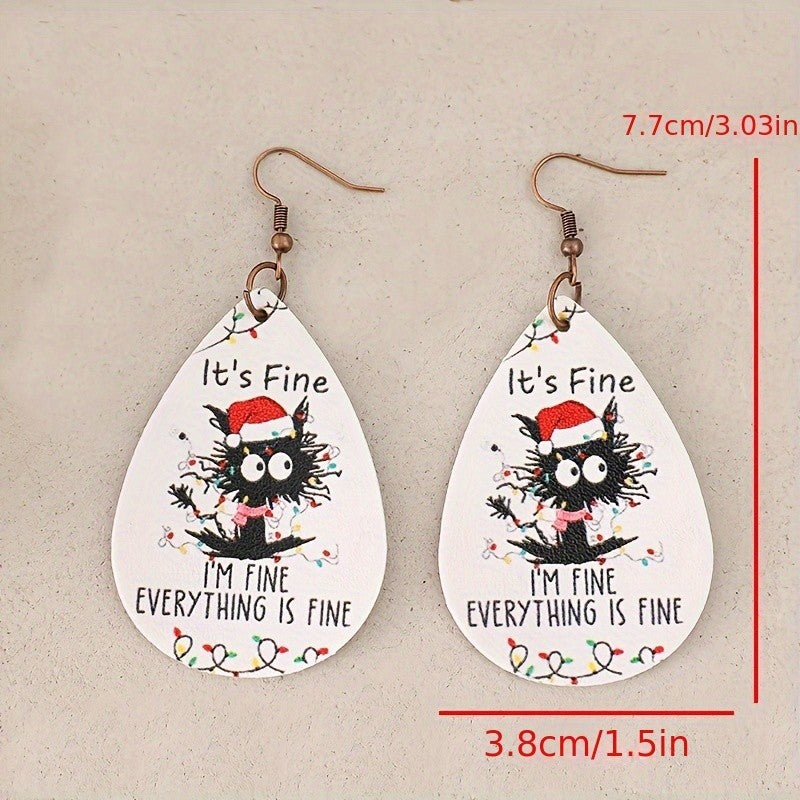Vintage Inspired Christmas Cat Drop Earrings
