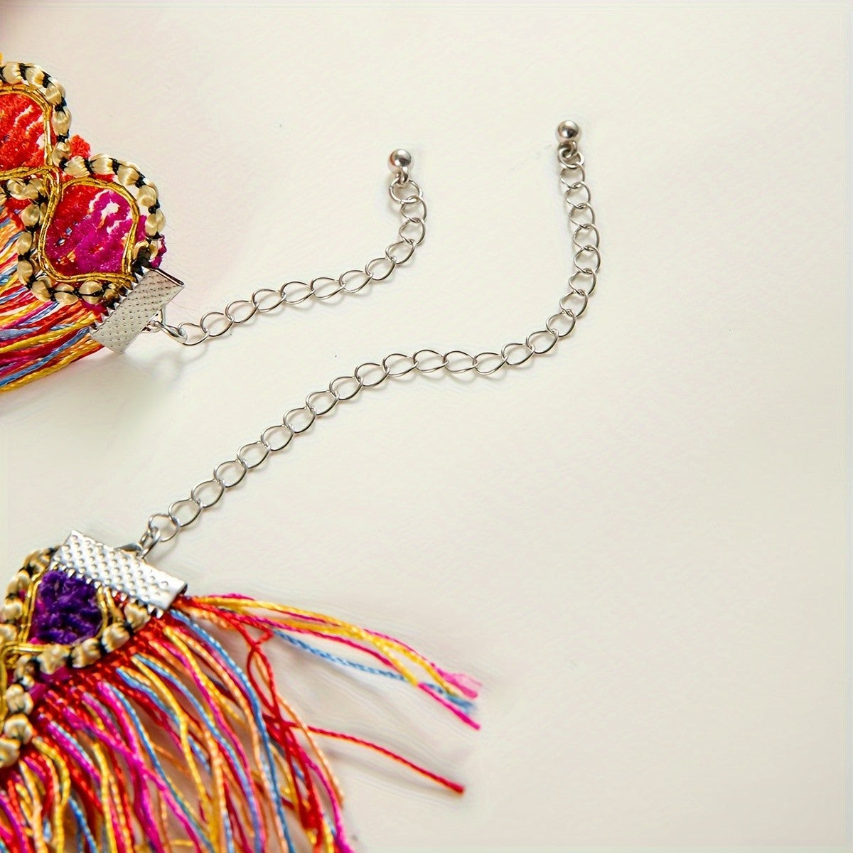 Boho Colorful Gem Tassel Necklace and Bracelet Set