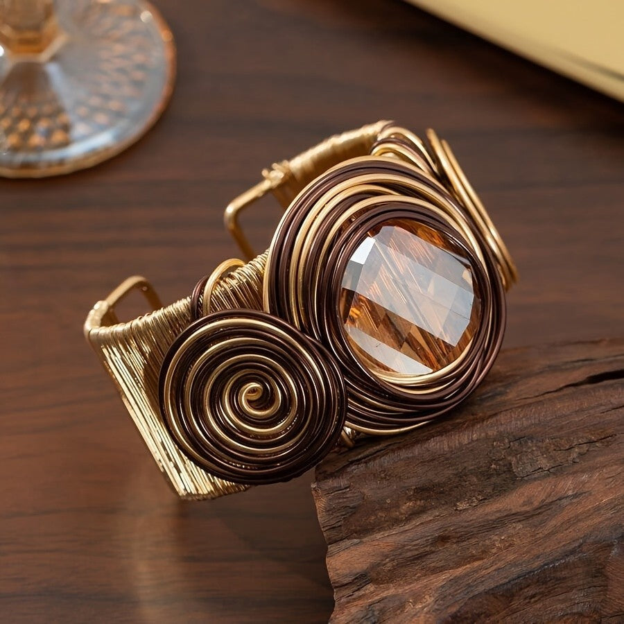 Boho Wire Wrapped Spiral Cuff Bracelet