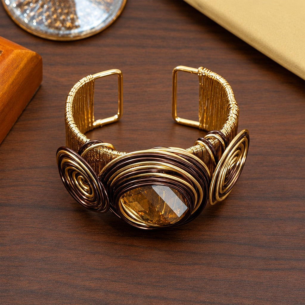 Boho Wire Wrapped Spiral Cuff Bracelet