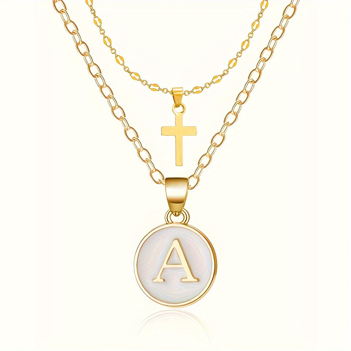 18k Dainty Initial Cross Necklace Set