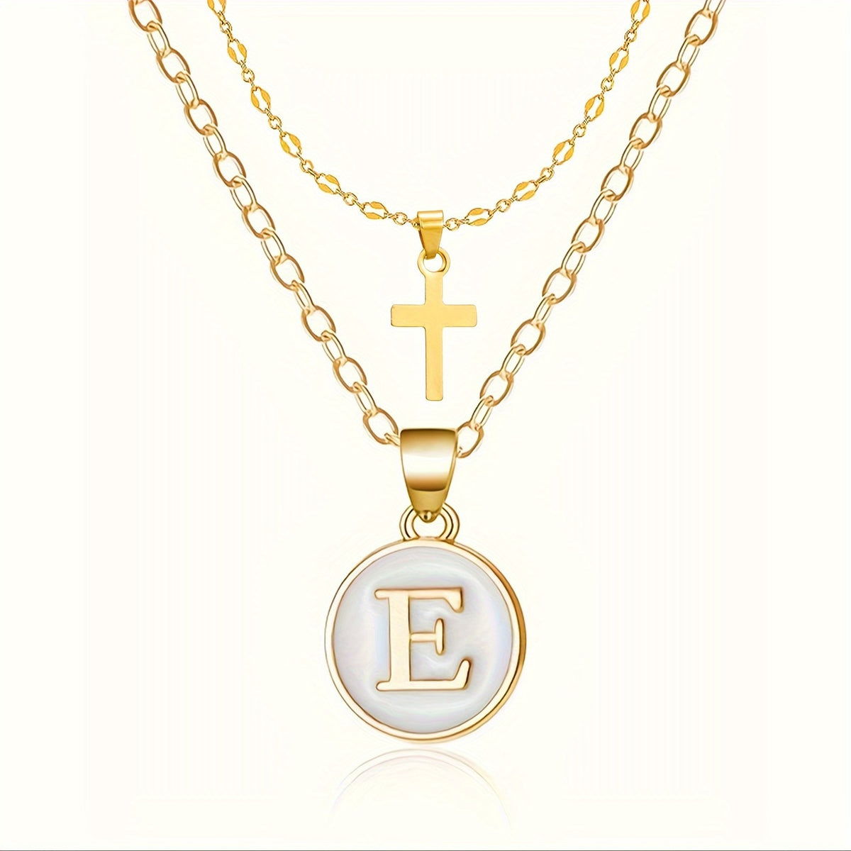 18k Dainty Initial Cross Necklace Set