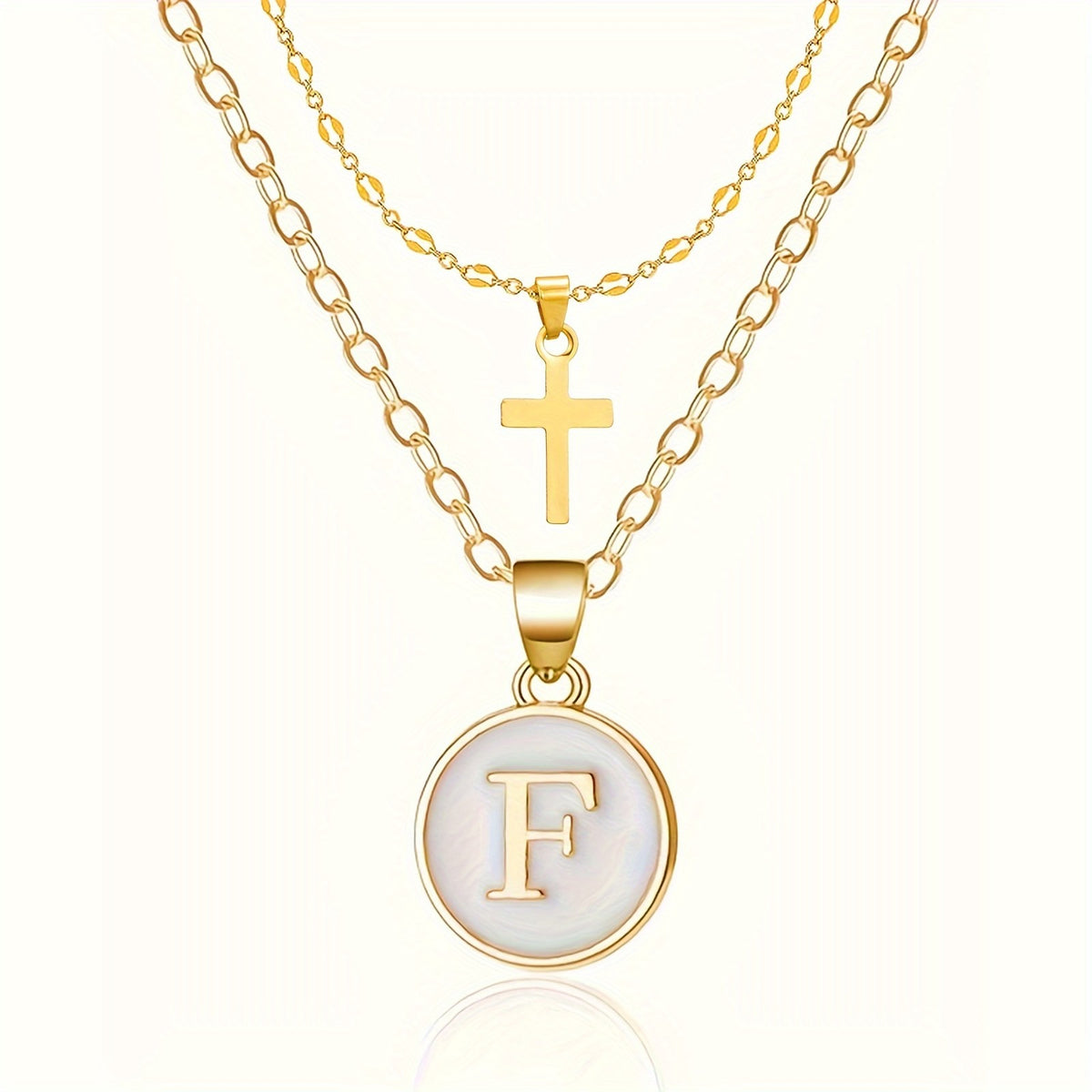 18k Dainty Initial Cross Necklace Set