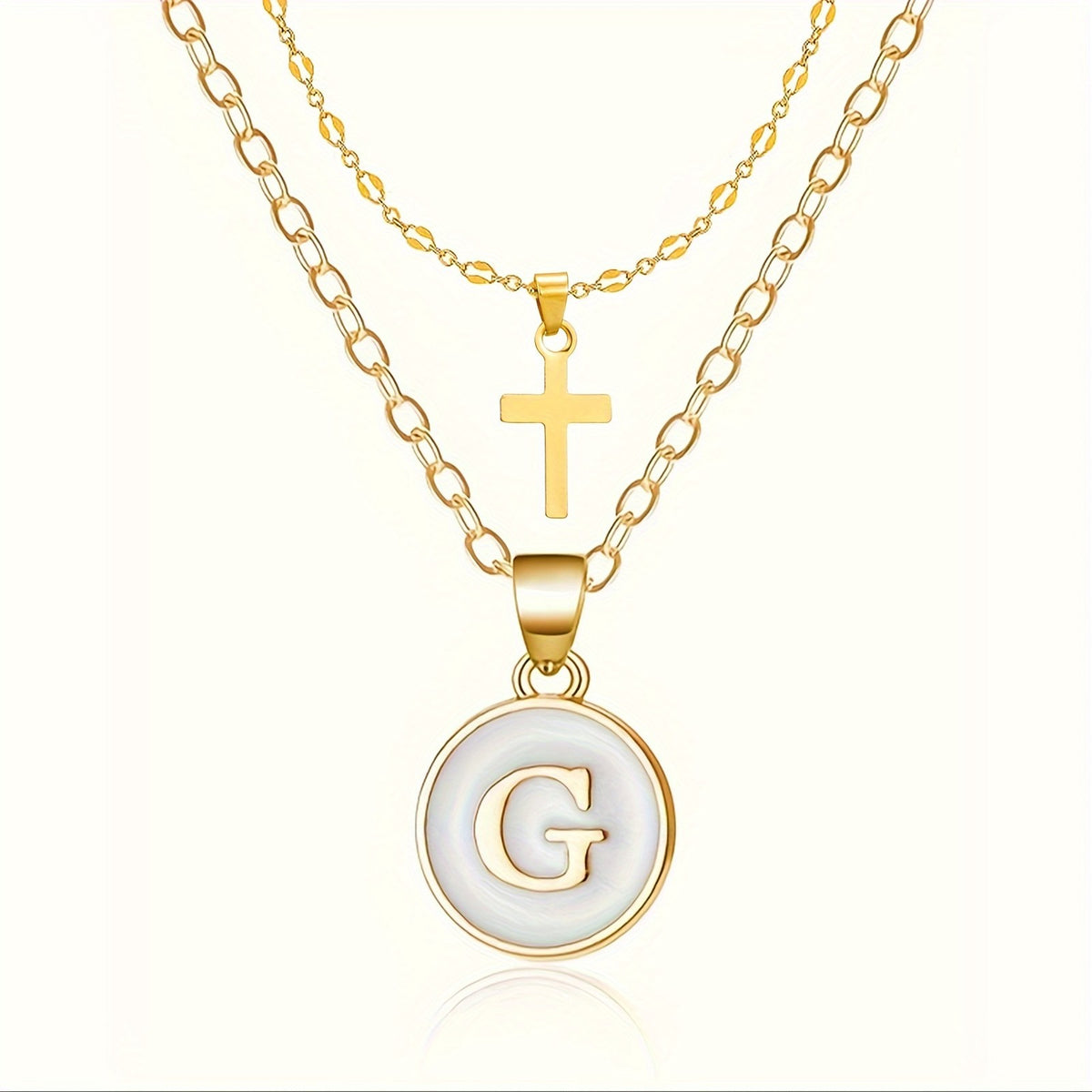 18k Dainty Initial Cross Necklace Set