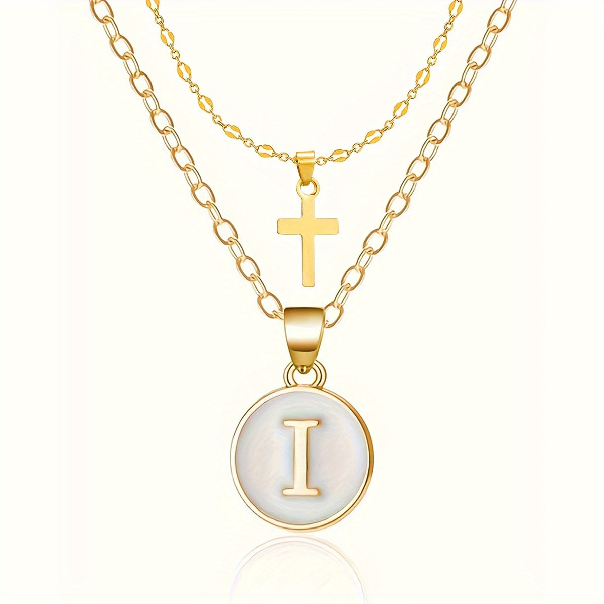 18k Dainty Initial Cross Necklace Set
