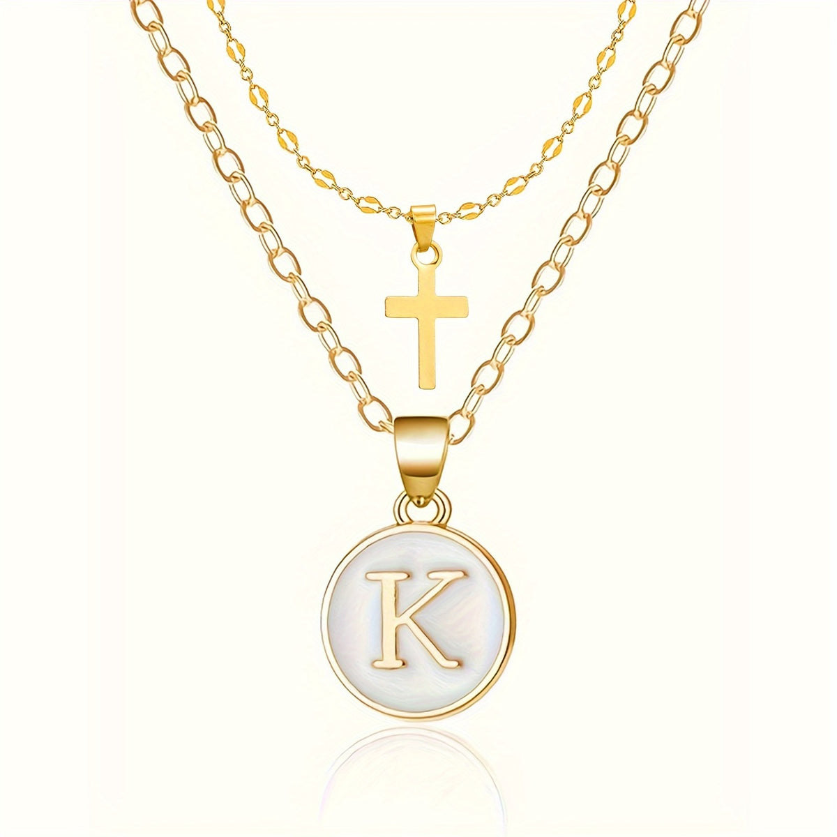 18k Dainty Initial Cross Necklace Set