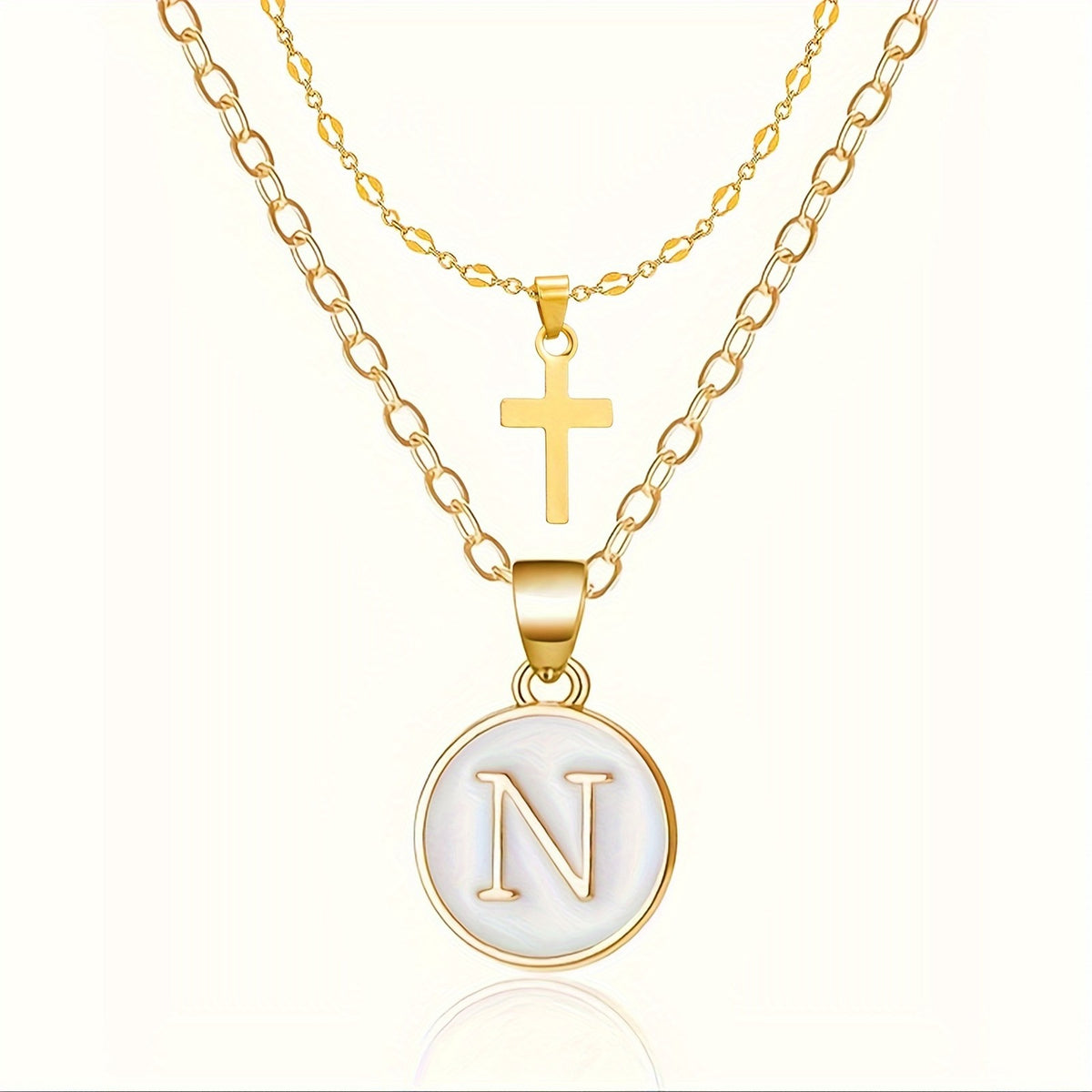 18k Dainty Initial Cross Necklace Set