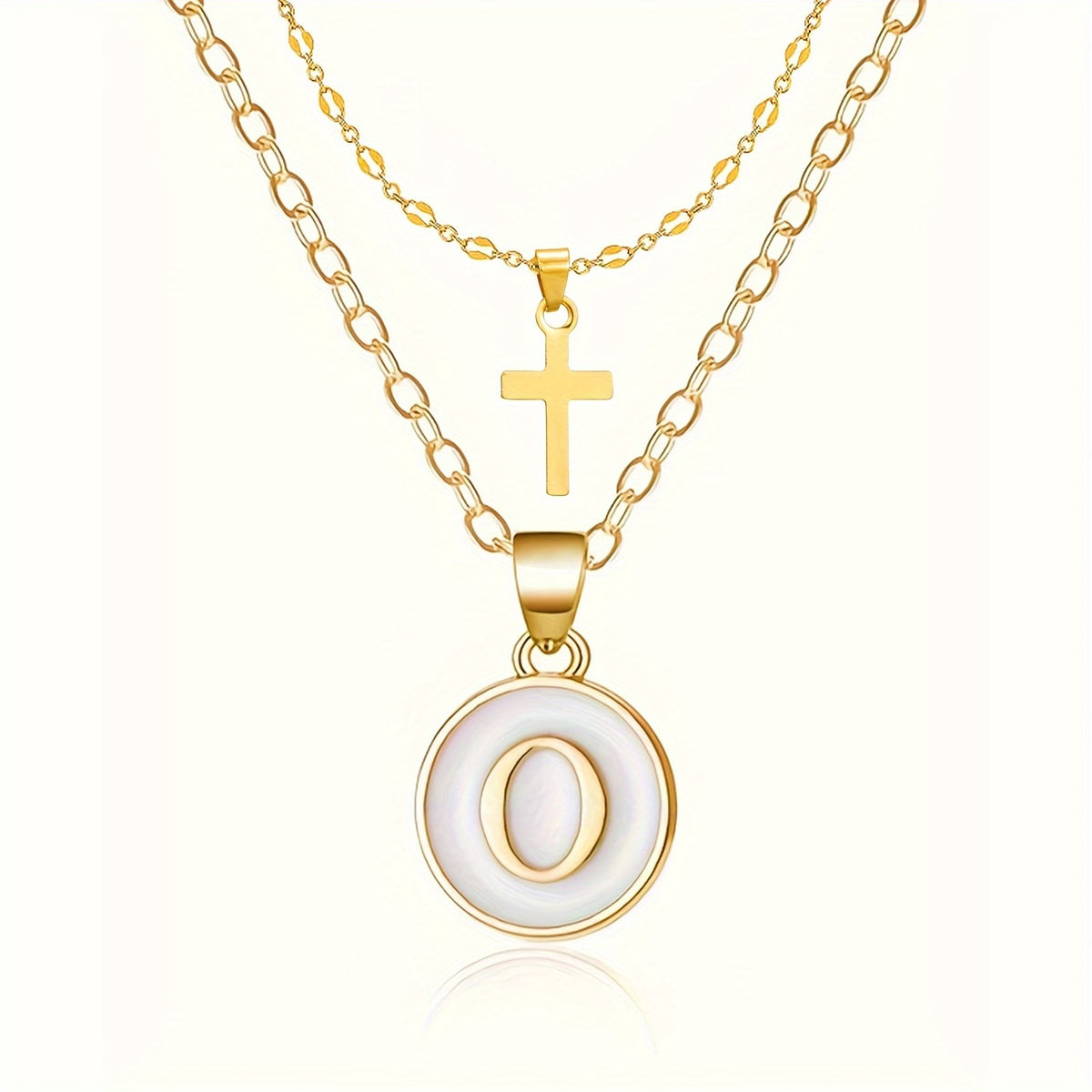 18k Dainty Initial Cross Necklace Set
