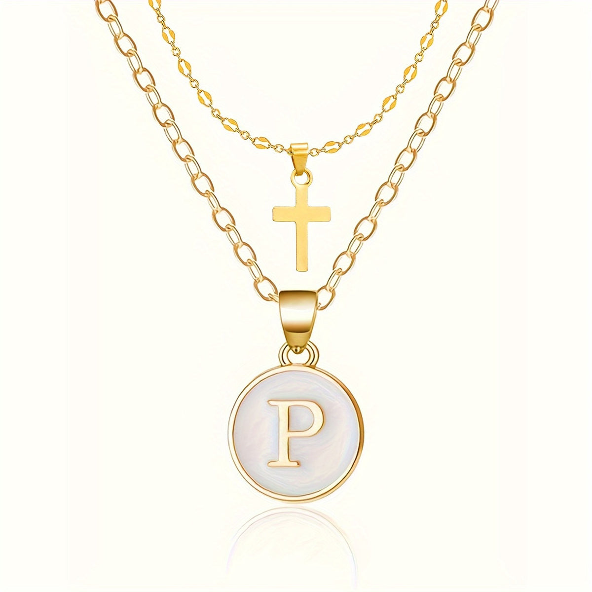 18k Dainty Initial Cross Necklace Set