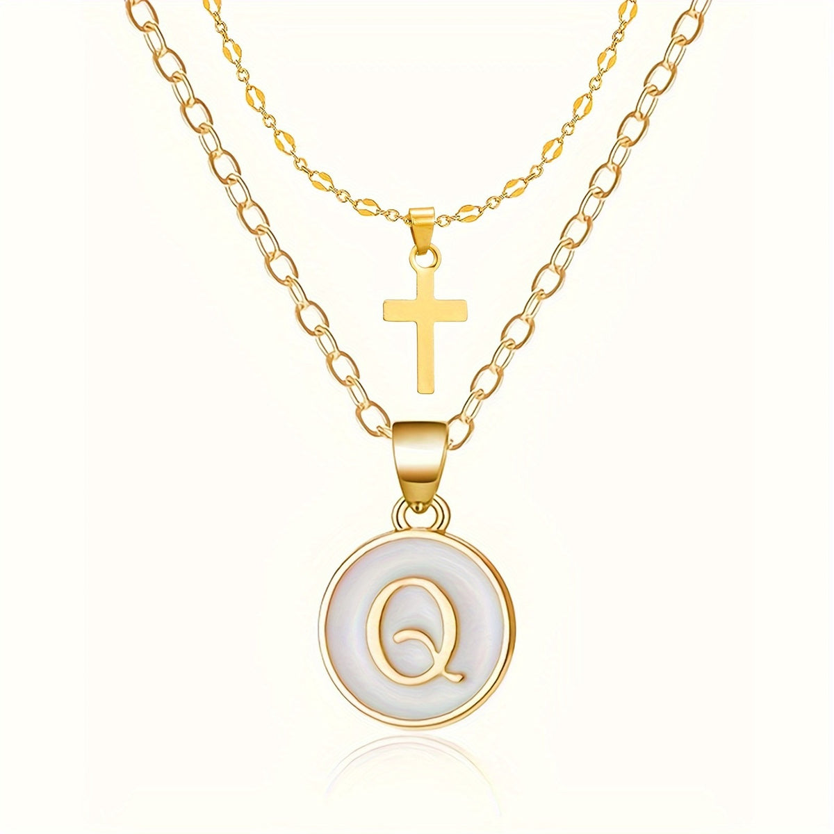 18k Dainty Initial Cross Necklace Set