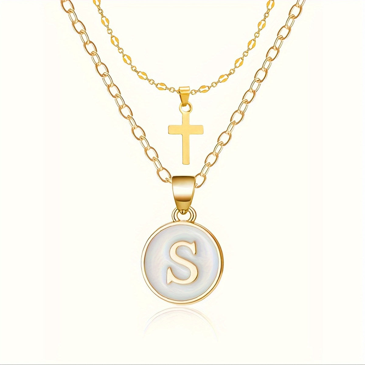 18k Dainty Initial Cross Necklace Set