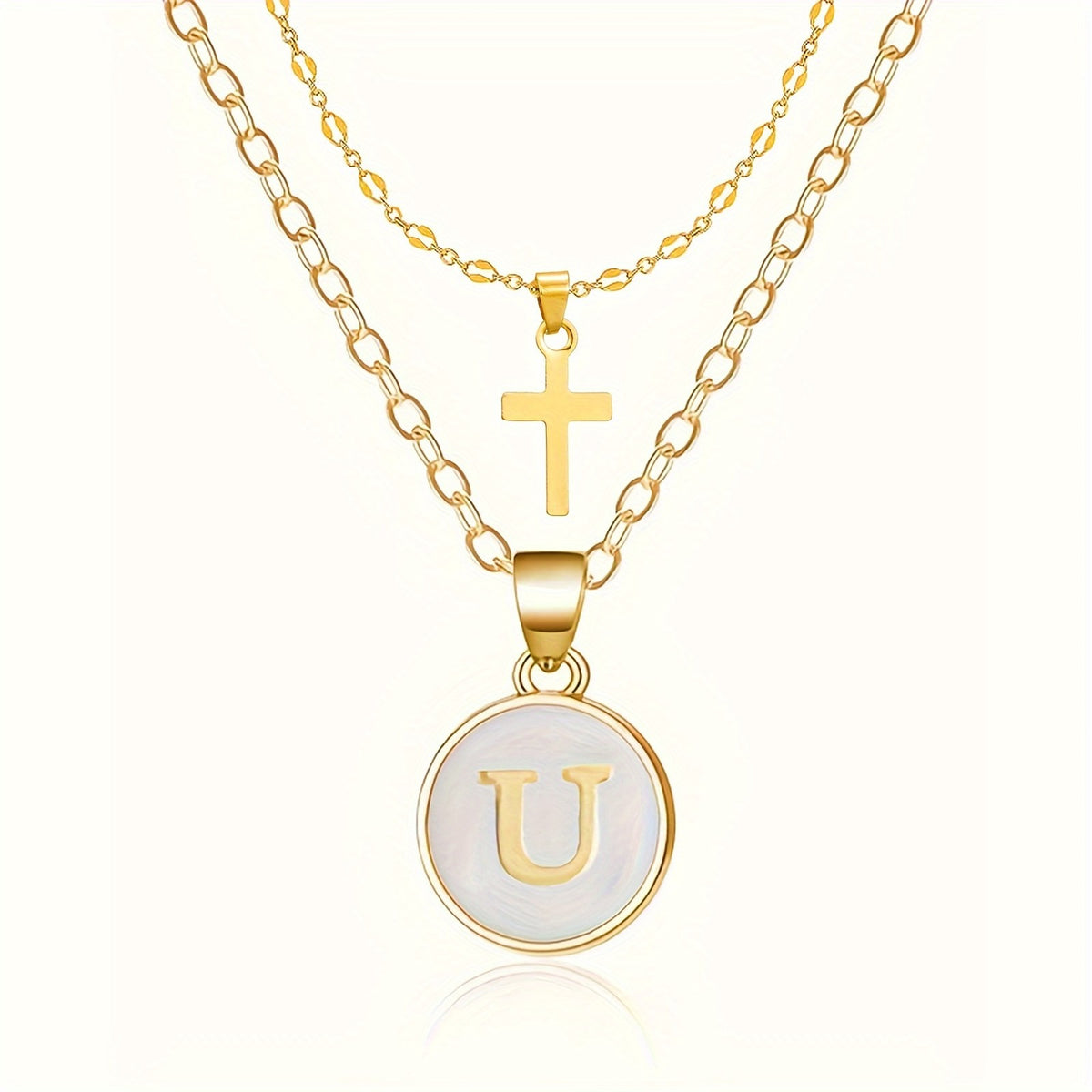 18k Dainty Initial Cross Necklace Set