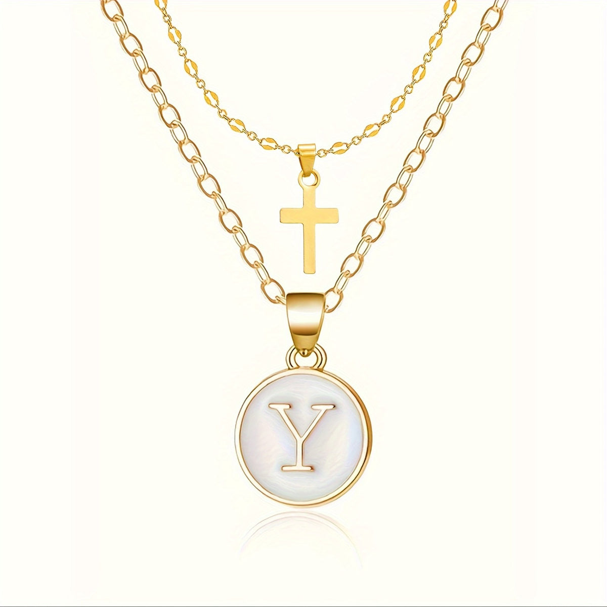 18k Dainty Initial Cross Necklace Set