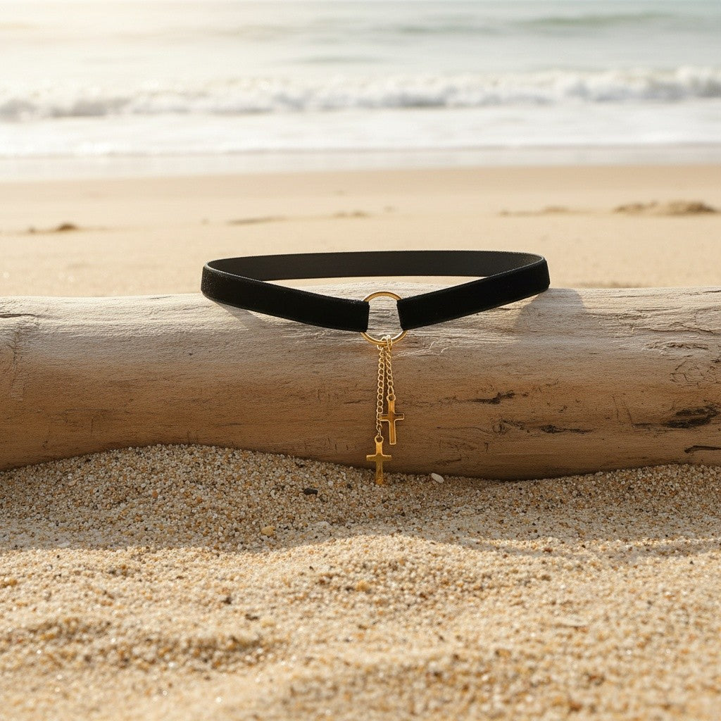 Dainty Double Cross Choker Necklace