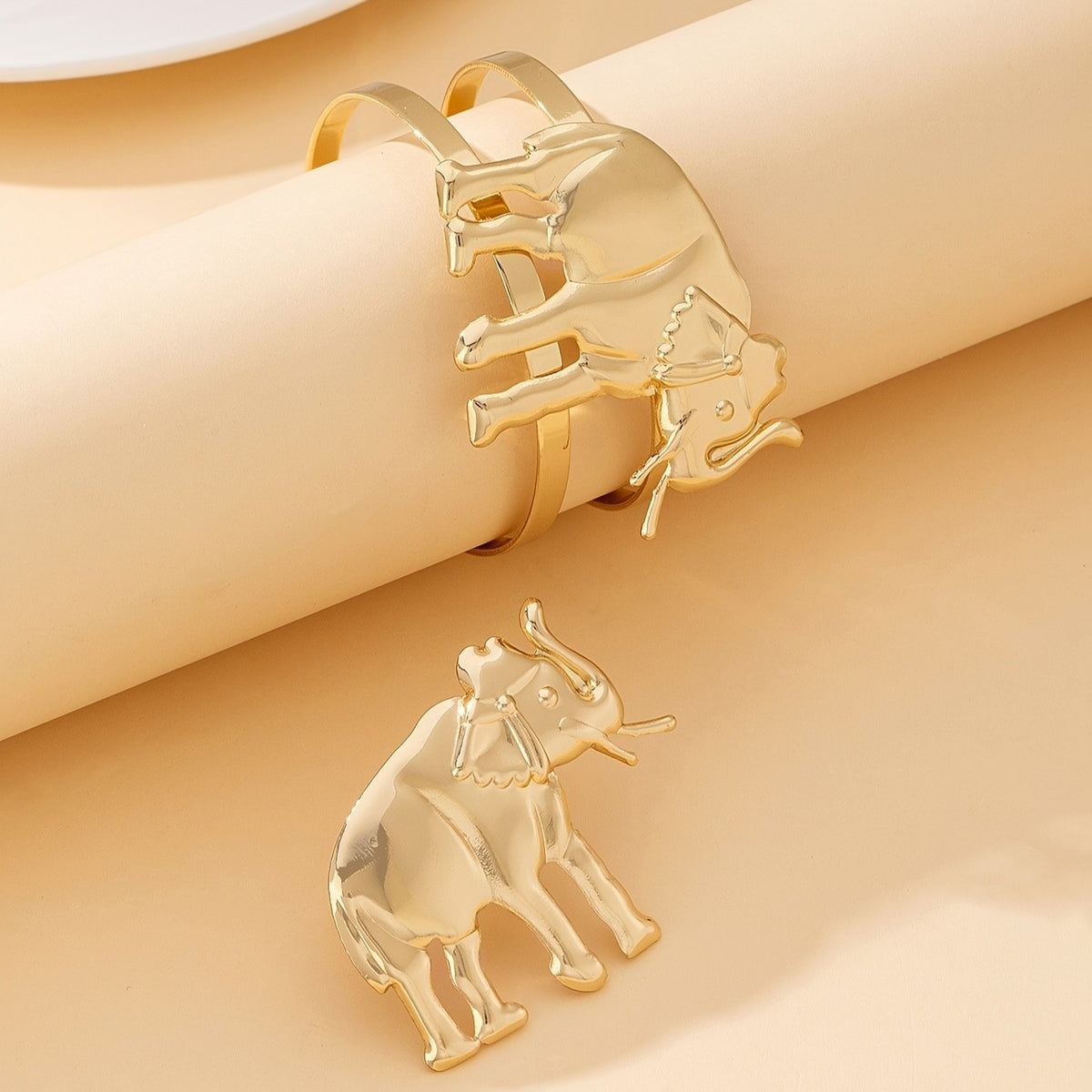 Vintage Inspired Elephant Ring And Bracelet Set
