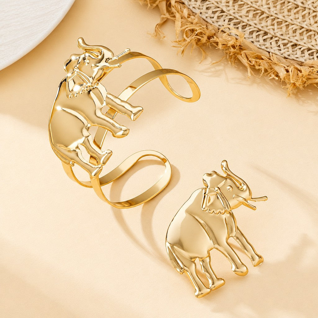 Vintage Inspired Elephant Ring And Bracelet Set